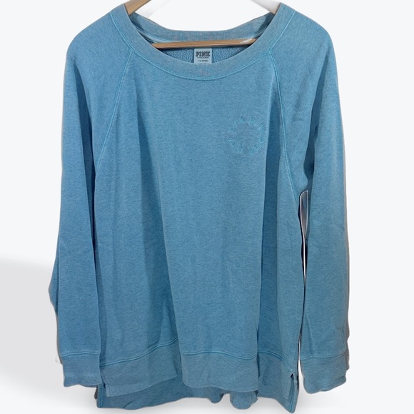 PINK Victoria's Secret Light Blue Sweatshirt oversized crewneck size large - Picture 1 of 9